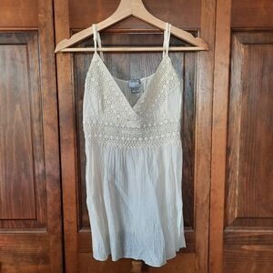 Vintage Y2K Rave 100% Cotton Boho Festival Cream  Crochet Tunic Tank Top Size M